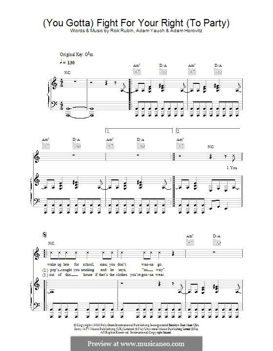 (You Gotta) Fight for Your Right (To Party): Für Stimme und Klavier (oder Gitarre) by Adam Horovitz, Adam Yauch, Rick Rubin