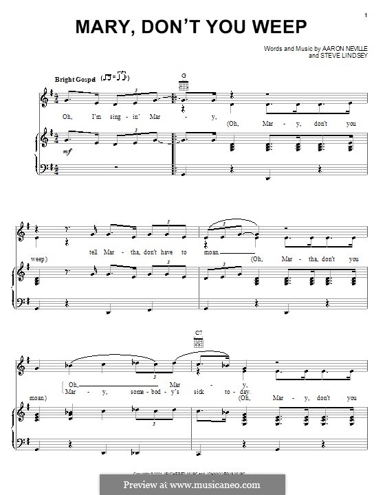 Mary Don't You Weep (Aaron Neville): Für Stimme und Klavier (oder Gitarre) by Steve Lindsey