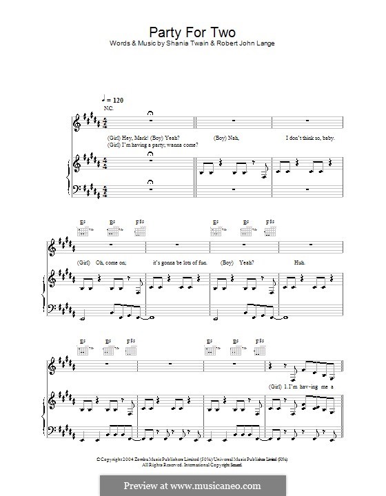 Party for Two (Shania Twain): Für Stimme und Klavier (oder Gitarre) by Robert John Lange