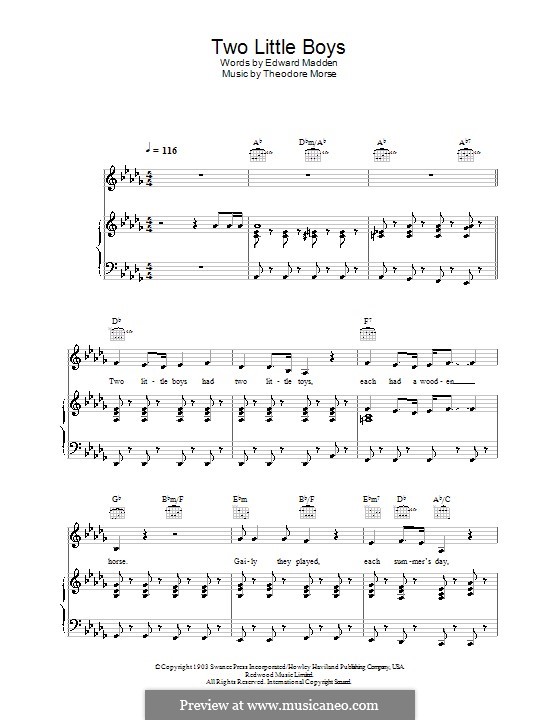 Two Little Boys (Rolf Harris): Für Stimme und Klavier (oder Gitarre) by Theodore F. Morse