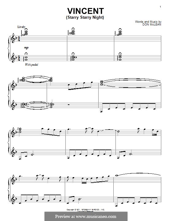 Vincent (Starry Starry Night): Für Klavier by Don McLean