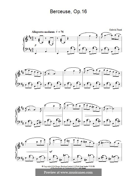 Wiegenlied für Violine und Klavier, Op.16: Version für Klavier by Gabriel Fauré