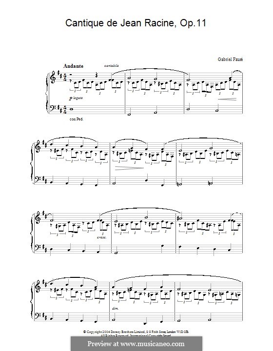 Cantique de Jean Racine, Op.11: Für Klavier by Gabriel Fauré
