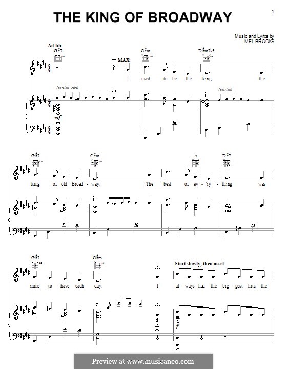 The King of Broadway: Für Stimme und Klavier (oder Gitarre) by Mel Brooks