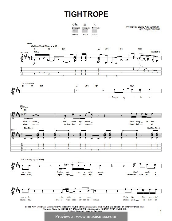 Tightrope (Stevie Ray Vaughan): Für Gitarre (Sehr leichte Fassung) by Doyle Bramhall