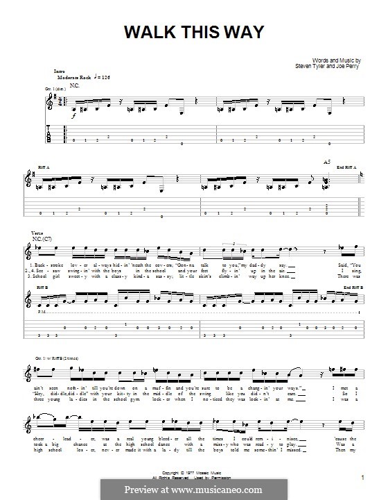 Walk This Way (Aerosmith and Run D.M.C.): Für Gitarre (Sehr leichte Fassung) by Joe Perry, Steven Tyler