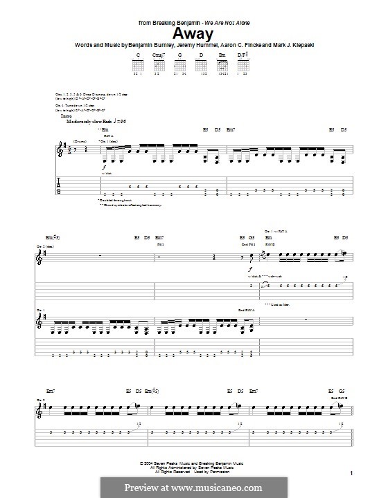 Away (Breaking Benjamin): Für Gitarre mit Tabulatur by Aaron C. Fincke, Benjamin Burnley, Jeremy Hummel, Mark J. Klepaski