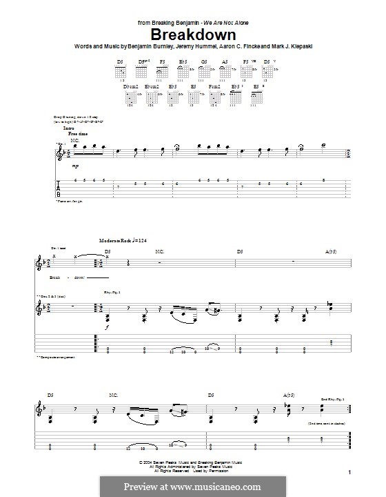 Breakdown (Breaking Benjamin): Für Gitarre mit Tabulatur by Aaron C. Fincke, Benjamin Burnley, Jeremy Hummel, Mark J. Klepaski