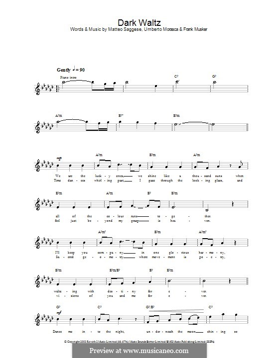 Dark Waltz: Melodie, Text und Akkorde by Frank Musker, Matteo Saggese, Umberto Morasca