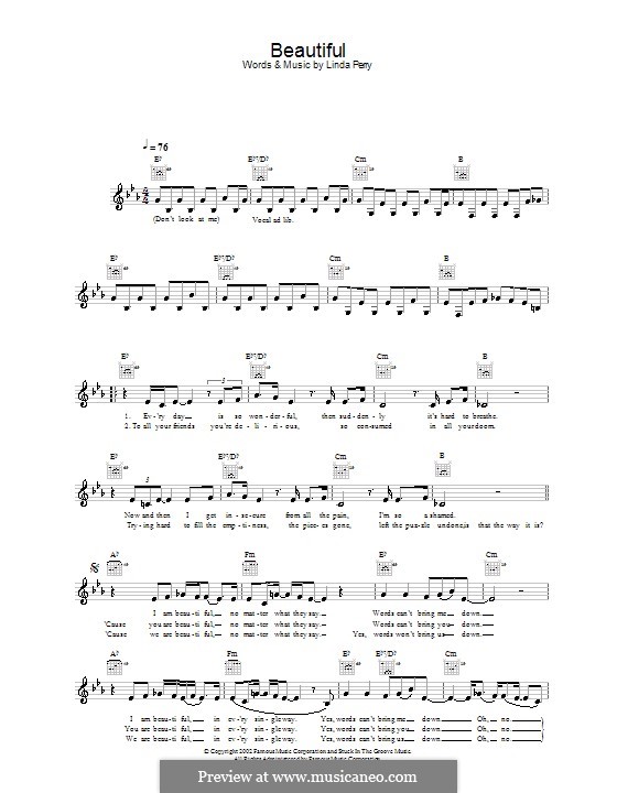 Beautifull (Christina Aguilera & Beverly McClellan): Melodie, Text und Akkorde by Linda Perry