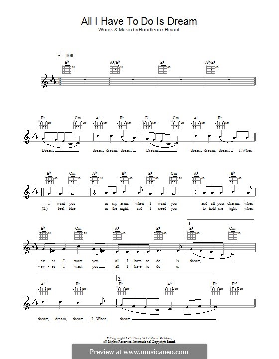 All I Have To Do Is Dream (The Everly Brothers): Melodie, Text und Akkorde by Boudleaux Bryant