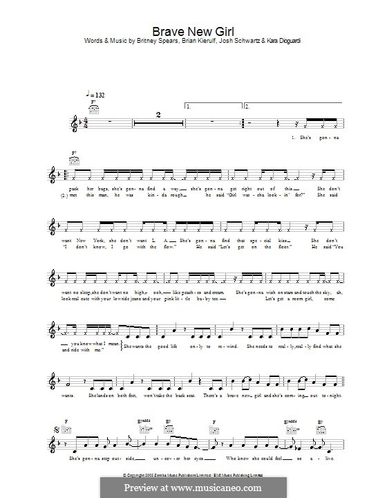 Brave New Girl (Britney Spears): Melodie, Text und Akkorde by Brian Kierulf, Joshua Schwartz