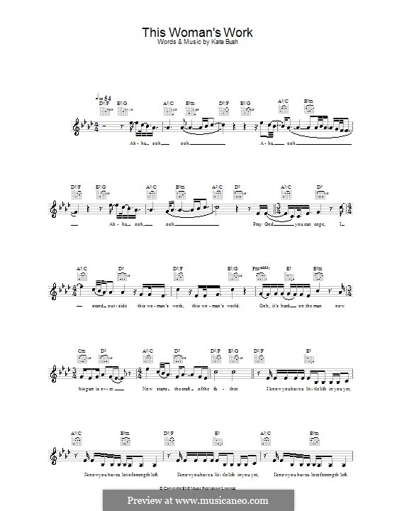 This Woman's Work (from She's Having A Baby): Melodie, Text und Akkorde by Kate Bush