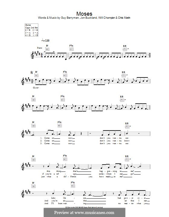 Moses (Coldplay): Melodie, Text und Akkorde by Chris Martin, Guy Berryman, Jonny Buckland, Will Champion