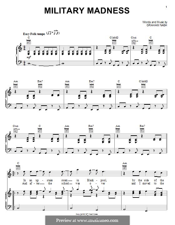 Military Madness (Crosby, Stills & Nash): Für Stimme und Klavier (oder Gitarre) by Graham Nash