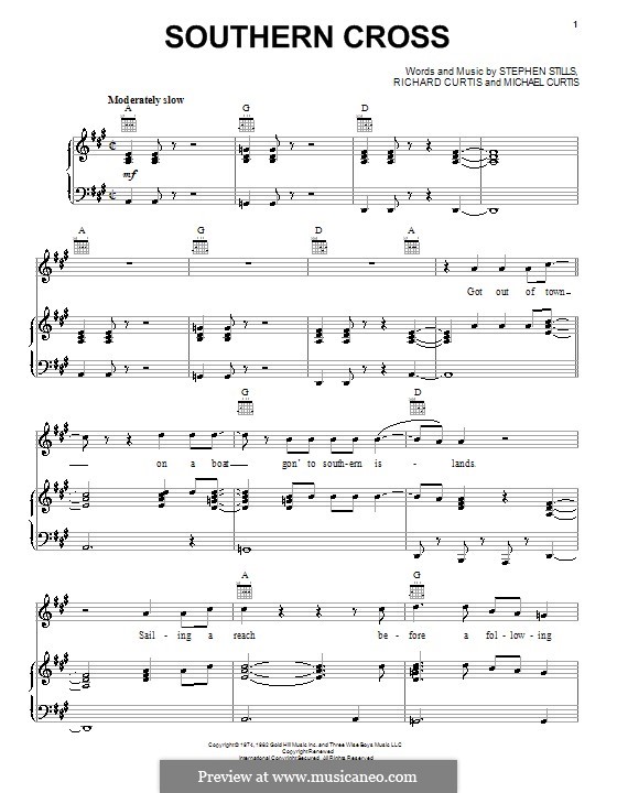 Southern Cross (Crosby, Stills & Nash): Für Stimme und Klavier (oder Gitarre) by Michael Curtis, Richard Curtis, Stephen Stills