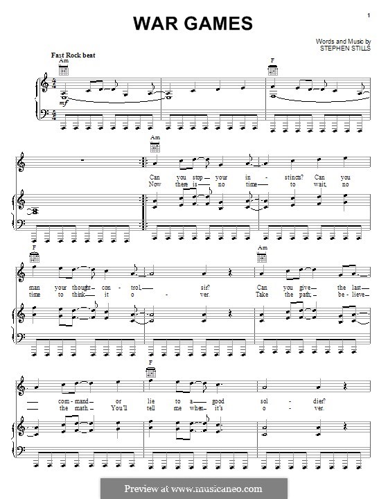 War Games (Crosby, Stills & Nash): Für Stimme und Klavier (oder Gitarre) by Stephen Stills