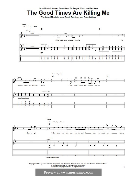 The Good Times Are Killing Me (Modest Mouse): Für Gitarre mit Tabulatur by Dann Gallucci, Eric Judy, Isaac Brock