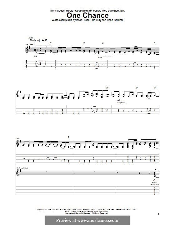 One Chance (Modest Mouse): Für Gitarre mit Tabulatur by Dann Gallucci, Eric Judy, Isaac Brock