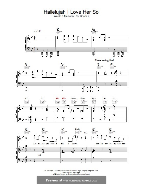 Hallelujah I Love Her So: Für Stimme und Klavier (oder Gitarre) by Ray Charles