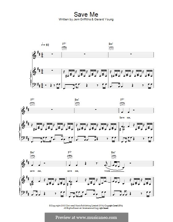 Save Me (Jem): Für Stimme und Klavier (oder Gitarre) by Gerard Young, Jemma Griffiths