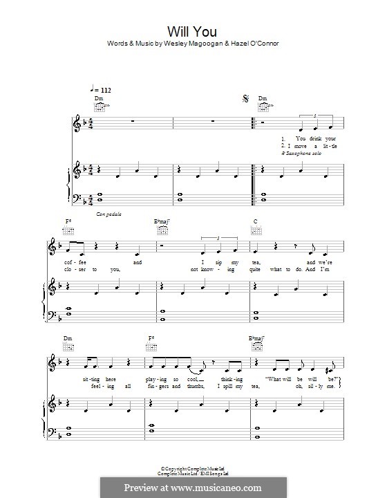 Will You (Hazel O'Connor): Für Stimme und Klavier (oder Gitarre) by Wesley Magoogan