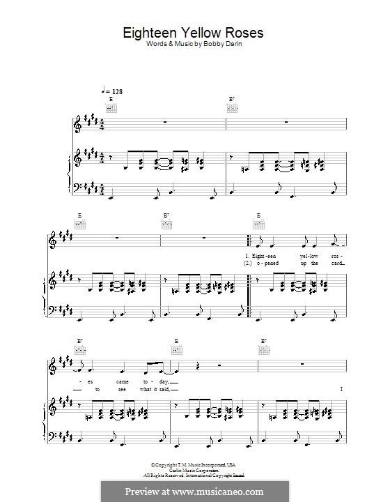 Eighteen Yellow Roses: Für Stimme und Klavier (oder Gitarre) by Bobby Darin