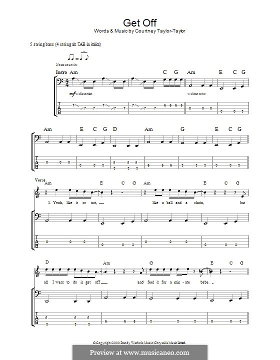 Get Off (The Dandy Warhols): Für Bassgitarre mit Tabulatur by Courtney Taylor-Taylor