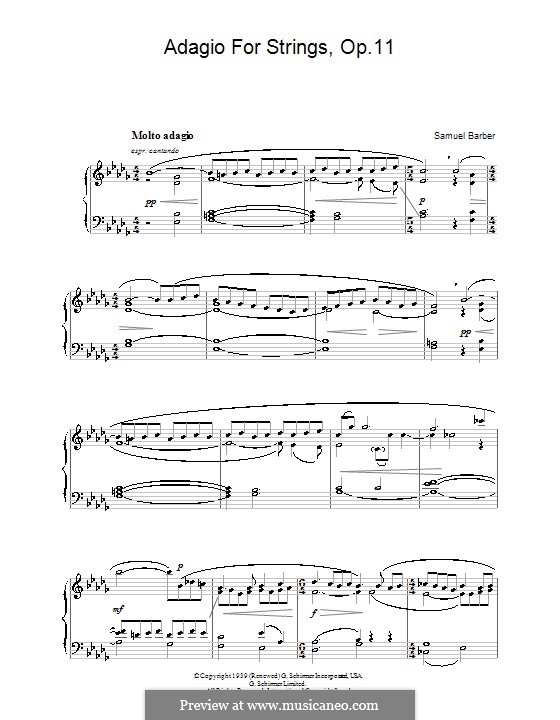 Adagio für Streicher, Op.11: Version für Klavier (Noten von hoher Qualität) by Samuel Barber