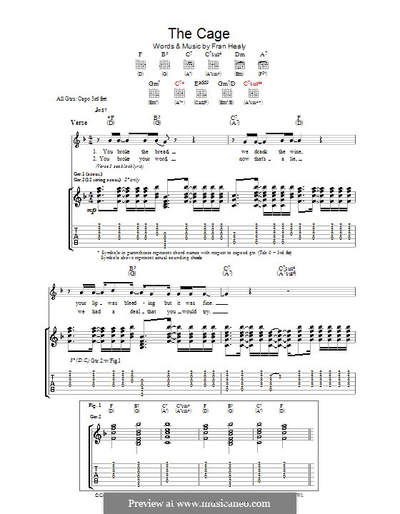 The Cage (Travis): Für Gitarre mit Tabulatur by Fran Healy