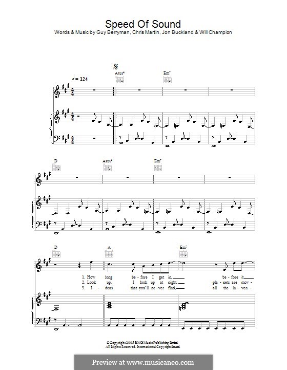 Speed of Sound (Coldplay): Für Stimme und Klavier (oder Gitarre) by Chris Martin, Guy Berryman, Jonny Buckland, Will Champion