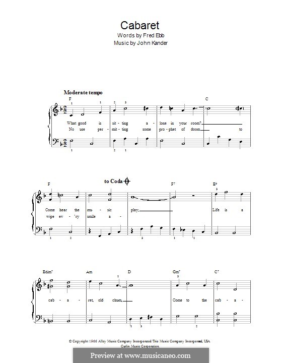 Cabaret (Liza Minnelli): Für Klavier, leicht by John Kander