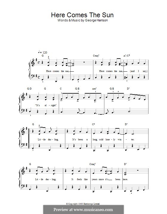 Here Comes the Sun (The Beatles): Für Klavier, leicht by George Harrison
