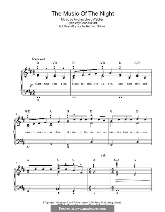The Music of the Night (instrumental version): Für Klavier, leicht by Andrew Lloyd Webber