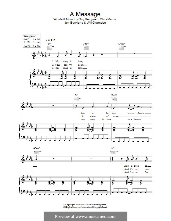 A Message (Coldplay): Für Stimme und Klavier (oder Gitarre) by Chris Martin, Guy Berryman, Jonny Buckland, Will Champion