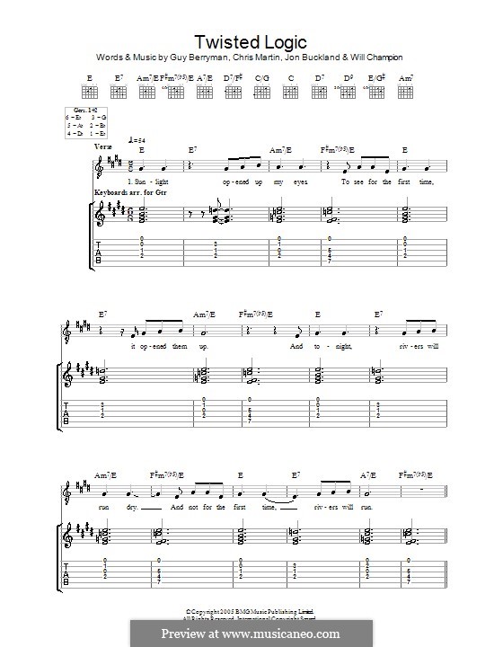 Twisted Logic (Coldplay): Für Gitarre mit Tabulatur by Chris Martin, Guy Berryman, Jonny Buckland, Will Champion