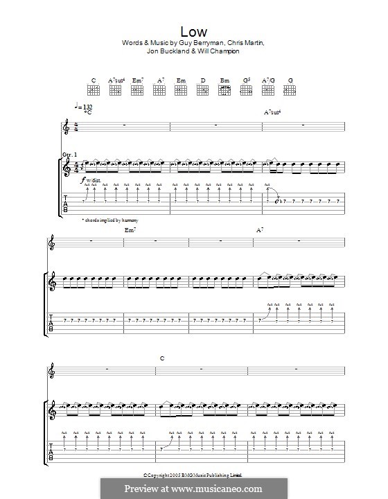 Low (Coldplay): Für Gitarre mit Tabulatur by Chris Martin, Guy Berryman, Jonny Buckland, Will Champion