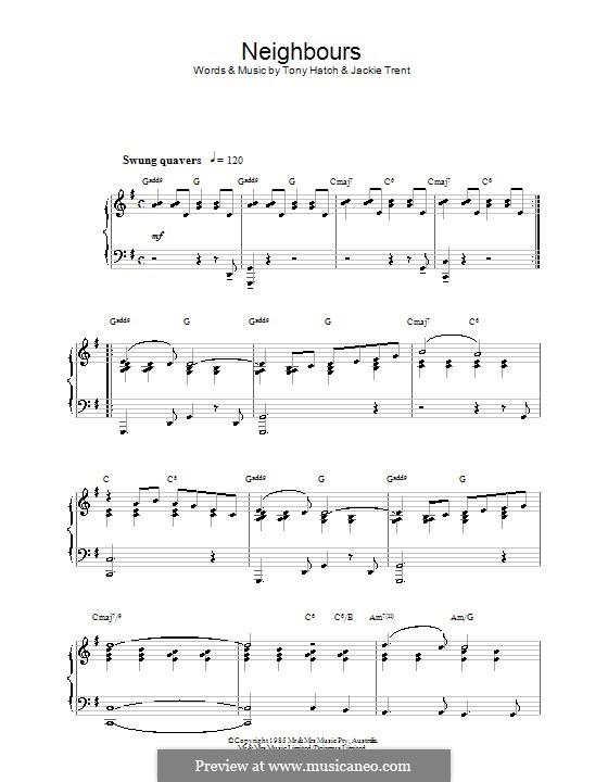 Theme from Neighbours: Für Klavier by Jackie Trent, Tony Hatch