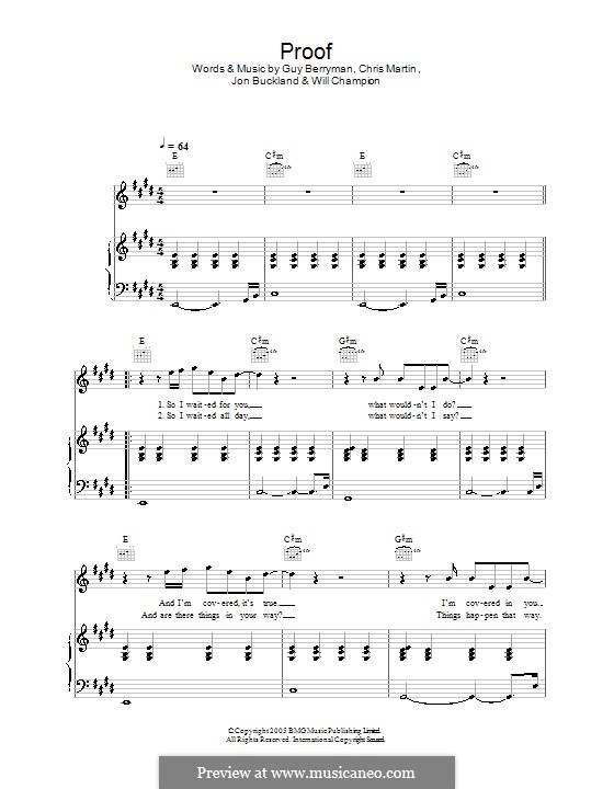Proof (Coldplay): Für Stimme und Klavier (oder Gitarre) by Chris Martin, Guy Berryman, Jonny Buckland, Will Champion