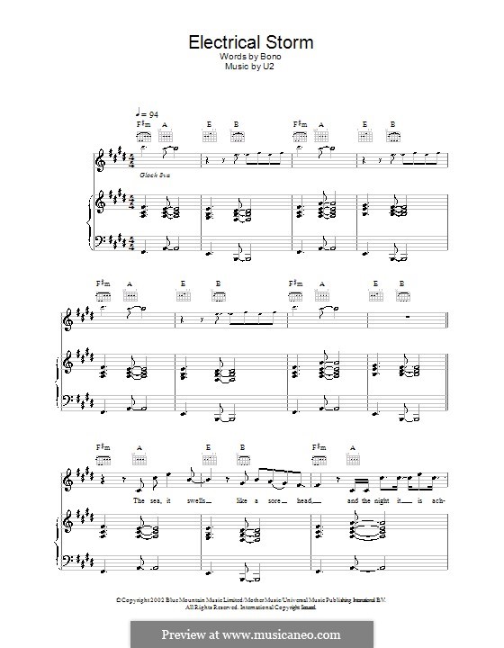 Electrical Storm: Für Stimme und Klavier (oder Gitarre) by U2