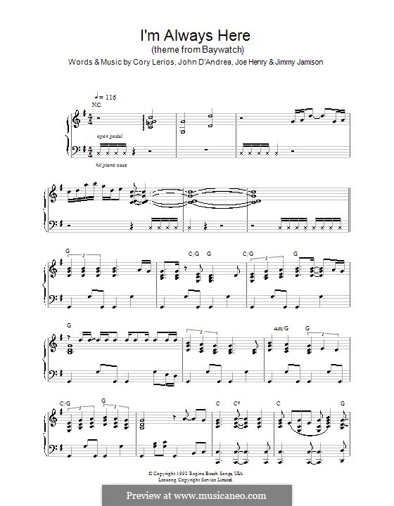 I'm Always Here (theme from Baywatch): Für Klavier by Cory Lerios, Jimi Jamison, Joe Henry, John D'Andrea