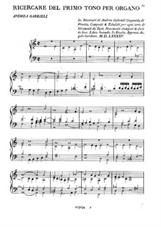 Ricercare del Primo Tono per Organo: Ricercare del Primo Tono per Organo by Andrea Gabrieli