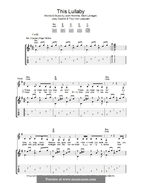 This Lullaby (Queens of the Stone Age): Für Gitarre mit Tabulatur by Joey Castillo, Joshua Homme, Mark Lanegan, Troy Van Leeuwen