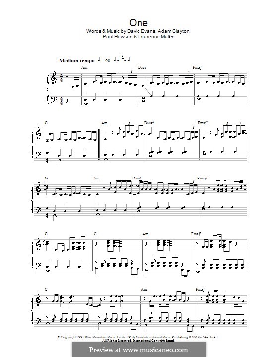 One: Für Klavier by U2, Adam Clayton, David Evans, Larry Mullen Jr., Paul Hewson