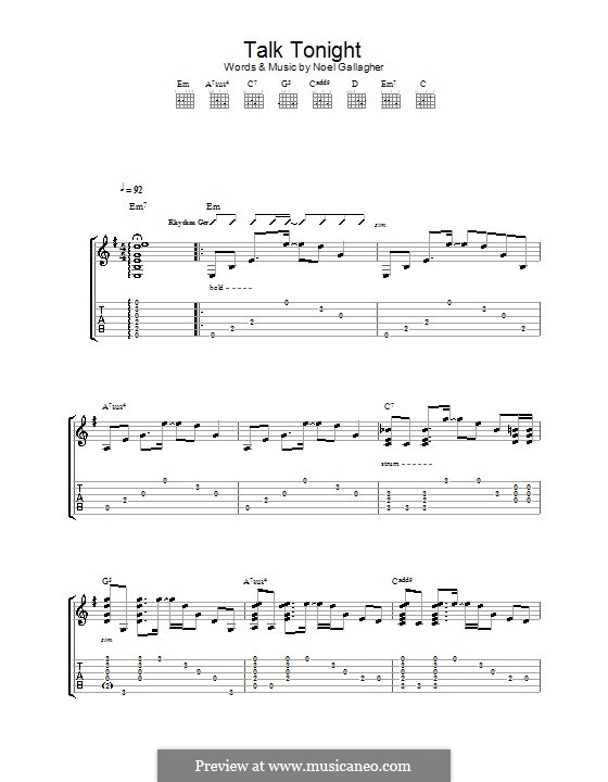 Talk Tonight (Oasis): Für Gitarre mit Tabulatur by Noel Gallagher