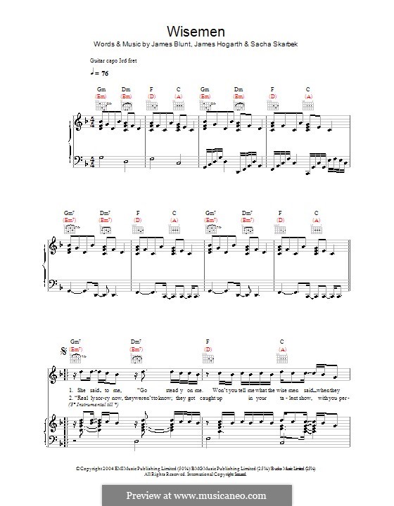 Wisemen: Für Stimme und Klavier (oder Gitarre) by Jimmy Hogarth, James Blunt, Sacha Skarbek