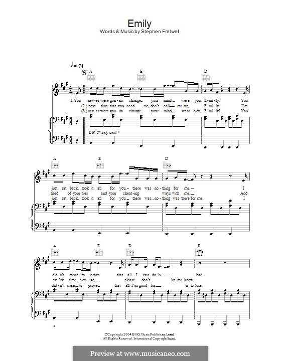 Emily: Für Stimme und Klavier (oder Gitarre) by Stephen Fretwell