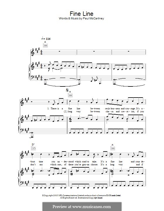 Fine Line: Für Stimme und Klavier (oder Gitarre) by Paul McCartney