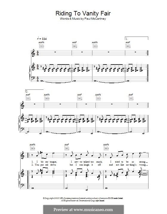 Riding to Vanity Fair: Für Stimme und Klavier (oder Gitarre) by Paul McCartney