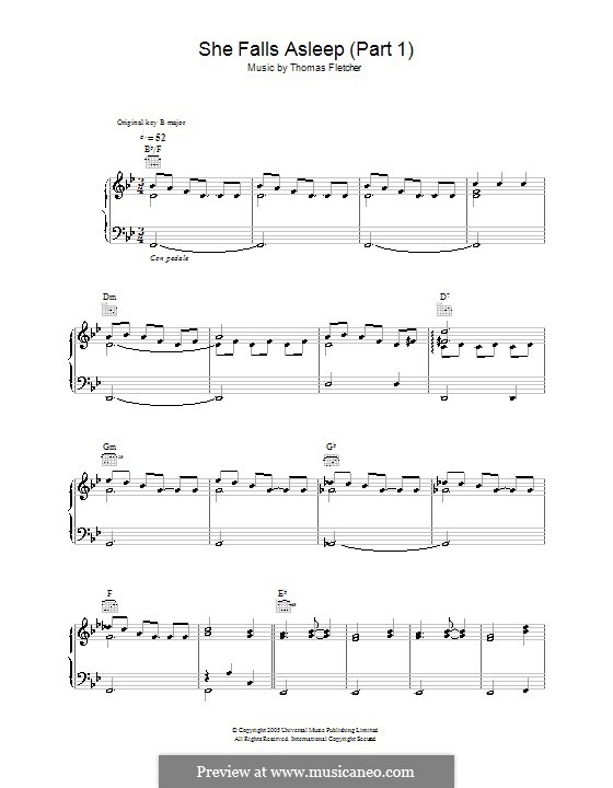She Falls Asleep. Part 1 (McFly): Für Stimme und Klavier (oder Gitarre) by Tom Fletcher